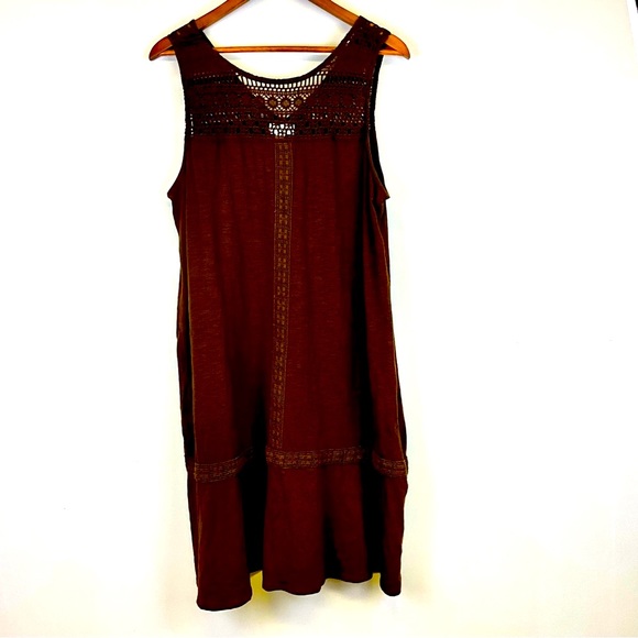 J.Jill Crochet details pima Cotton brown dress Size L - Picture 6 of 12
